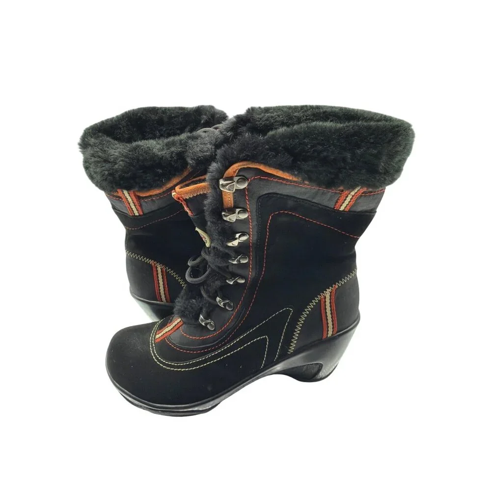 J-41 Pacific Black Fur-Lined Lace-Up Mid-Calf Winter Boots Women's size 6